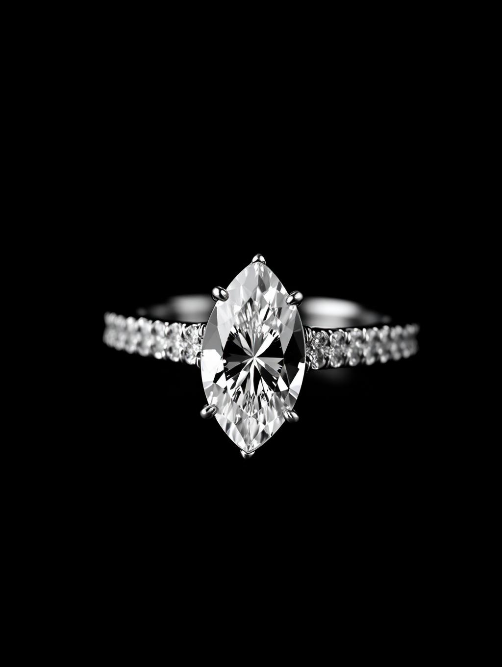 Marquise diamond ring with pavé band